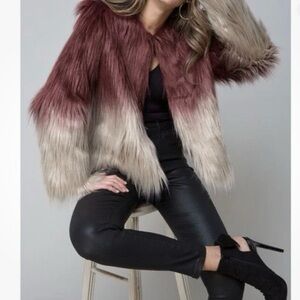 Brand NWT Bebe Runaway Ombre Shaggy Fur Coat